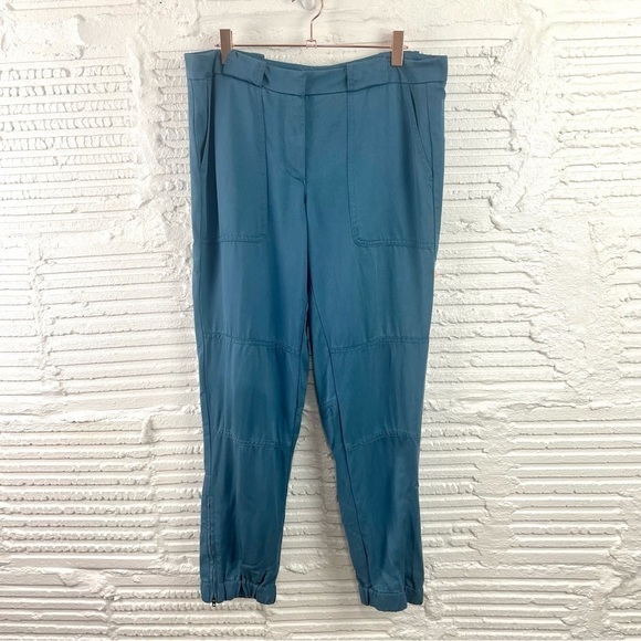 LOFT 100% Lyocell Joggers Teal Blue Color Zipper Ankle Oversized Back Pockets 6 - Picture 1 of 15